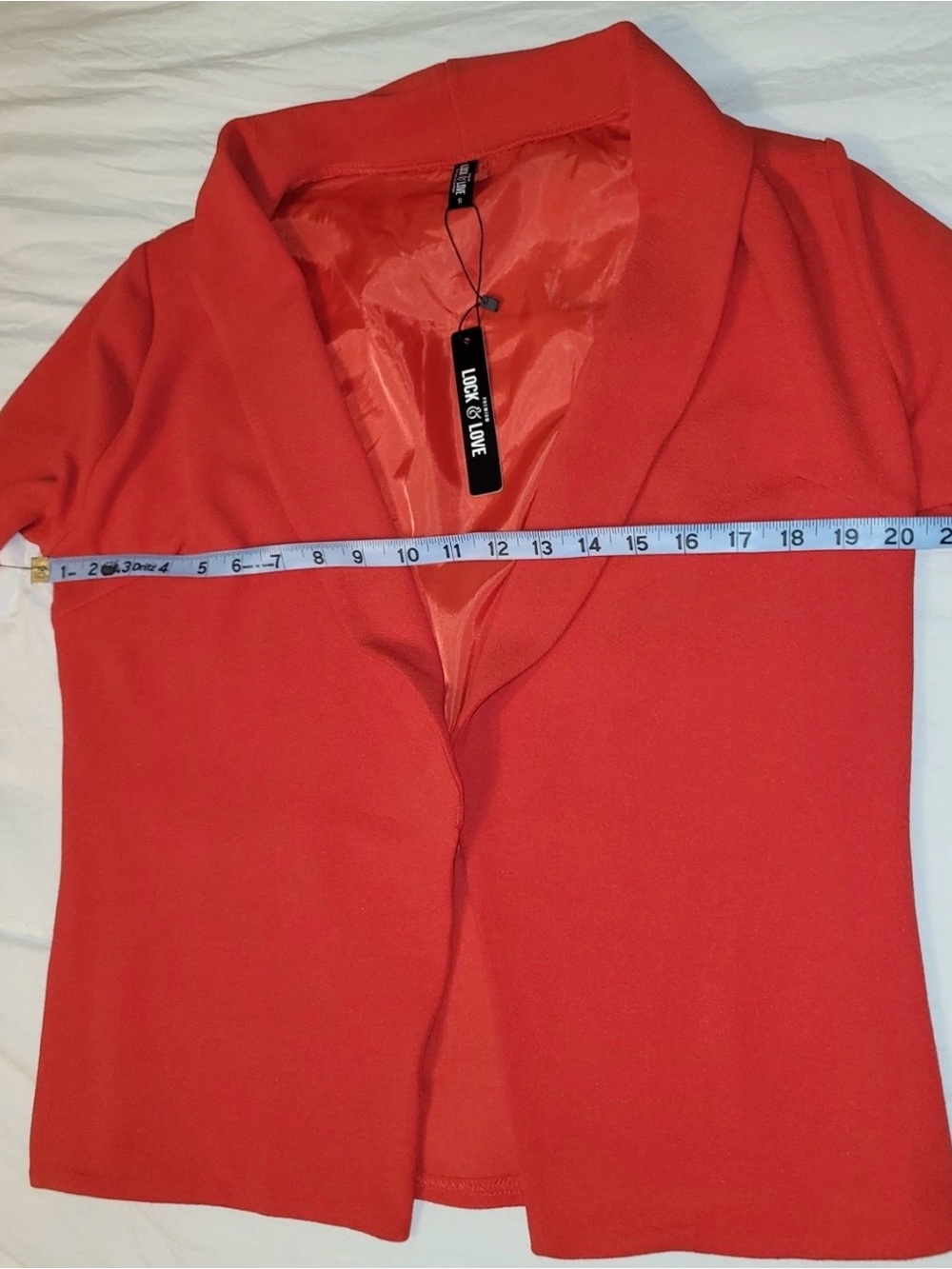 Lock & Love Open Front Blazer Jacket Red Women's Small NWT Ruched 3/4 Sleeve - Picture 15 of 15